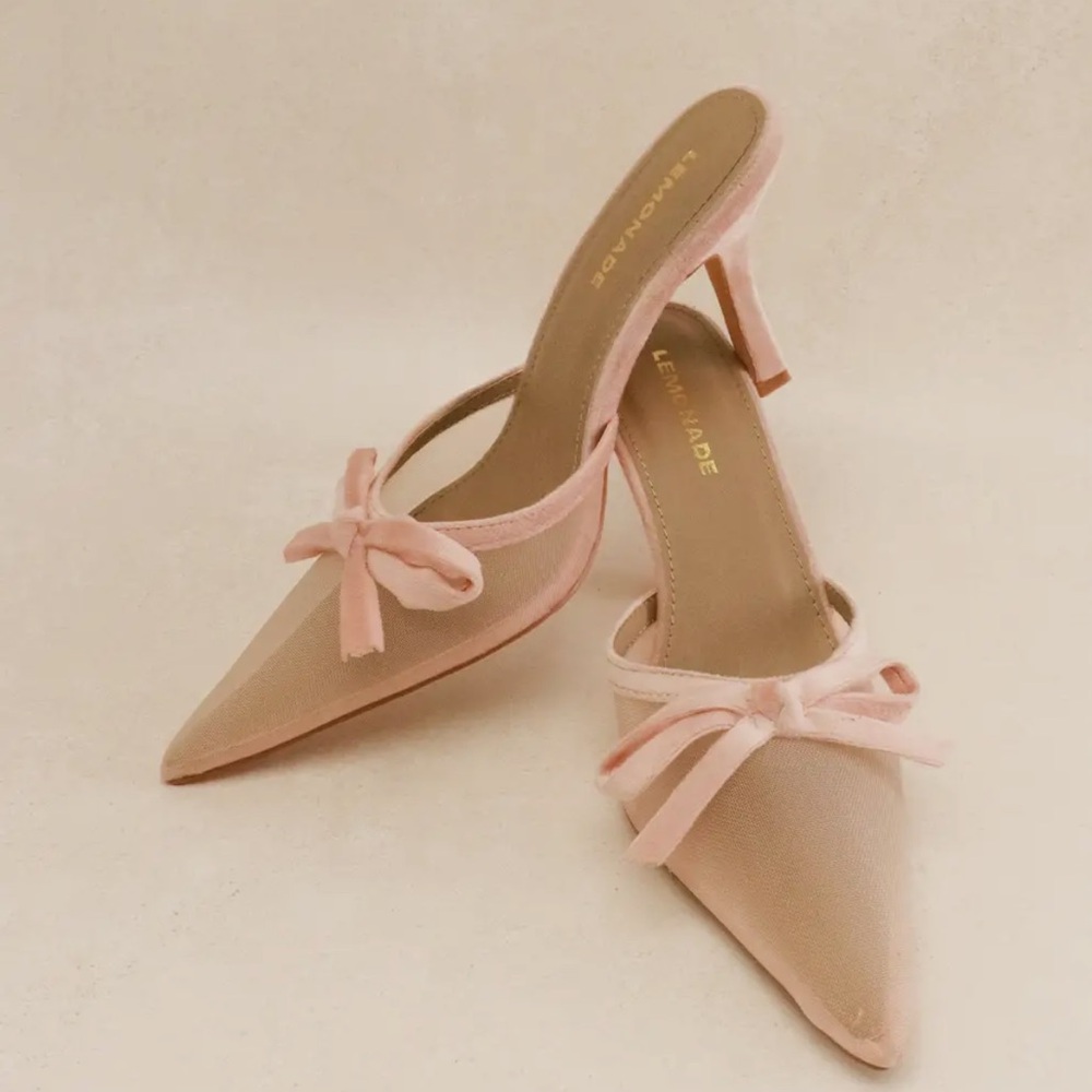 Blush Mesh Pointed Toe Heels with Bow Detail - Picture 5 of 5
